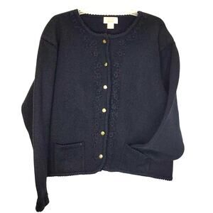 Tally Ho Cardigan Sweater Knit Button Up Embellished Floral Black Womens XL